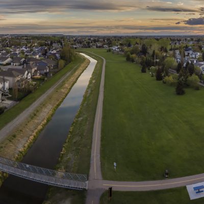 George Freeman Park, Aerial View. Strathmore, AB, 2022-05-25